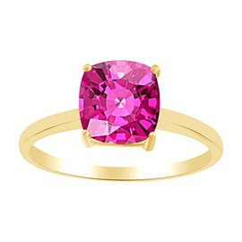 AFFY Cushion Shape Simulated Ruby Solitaire Engagement Ring in 14k Yellow Gold Over Sterling Silver (2.25 cttw) Ring Size-8
