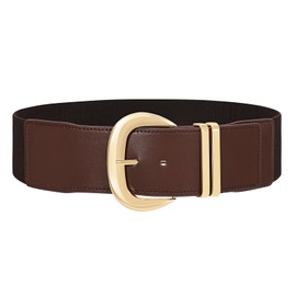 JASGOOD Women Wide Elastic Waist Belt for Dresses Fashion Ladies Stretchy Leather Waistband with Gold Buckle, Coffee, Fits Waist Size 28"-33"