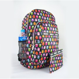 GFM® - Owl Design - Happy Backpack Colourful Bag For School, Gym, Holidays, Beach, Casual Bag - S1-Owls Small Black - (BKP-6215-MOT-KL)