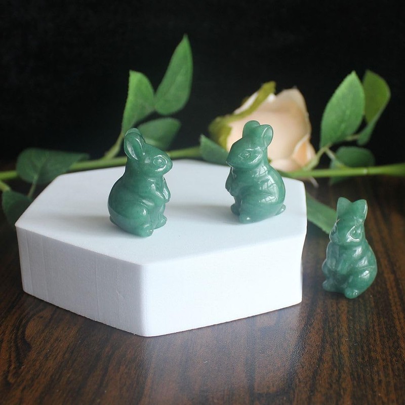 HLbshi Cute Hand Carved Gemstone Crystal Rabbit Bunny Figurine Animal