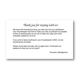 Housekeeping Hotel Motel Tip Gratuity Envelope - Gummed Seal - White - 3 11/16 by 6 1/2 Inch (Pack of 250)