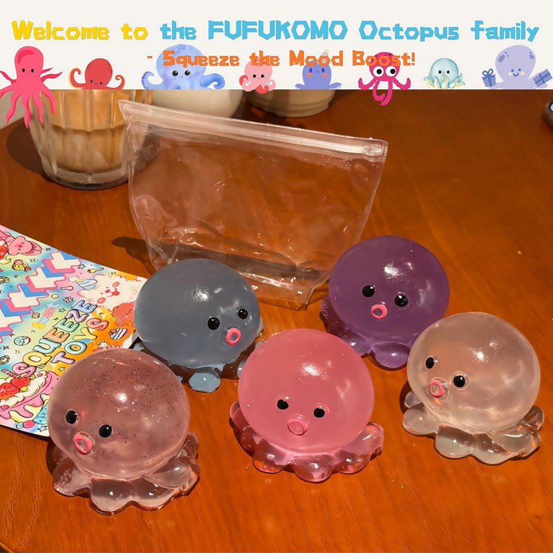 Taba Crystal Octopus Squishy Toys: Animals Sticky Stress Ball, Stress