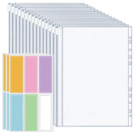 Nswayy Pack of 15 A4 Transparent Wallets Document Bags with 11 Holes Waterproof Filing Document Wallets with 3 x Stickers