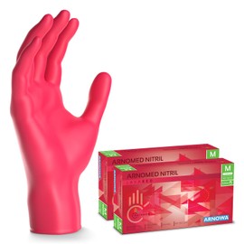 200 x ARNOMED Disposable Gloves Red (2 x 100 Pieces) Disposable Nitrile Gloves M Nitrile Gloves Powder-Free Rubber Gloves Disposable Protective Gloves Nitrile XS S M L XL