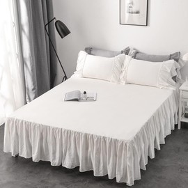 Bed Skirt Semi Double Simple Solid Color Bedspread Bed Sheet Bed Cover Princess Style Princess Style 120*200cm + Skirt 43cm (White)
