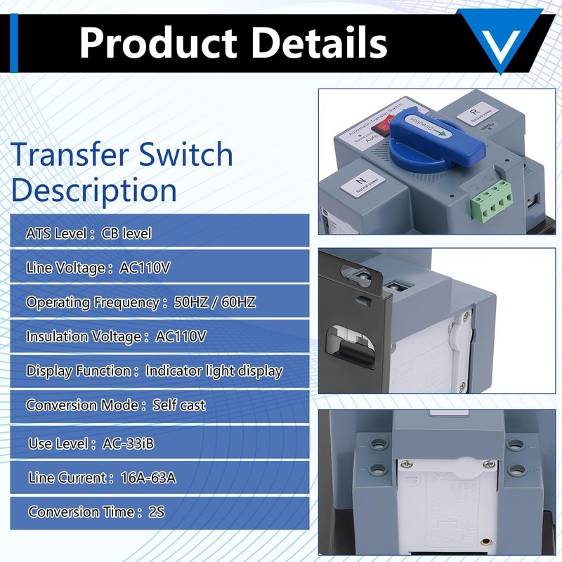 110V Generator Transfer Switch, Dual Power Automatic Generlink Transfer Switch,