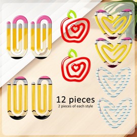 12 Pcs Jumbo Teacher Acrylic Paper Clips, Back to School Teacher Appreciation Gift Bookmark 4 Inch Paperclip Bookmark Pagination Mark for Classroom School Teacher Supplies