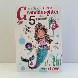 Jonny Javelin Wonderful Great Granddaughter Age 5 Who's 5 Today Birthday Card - Mermaid