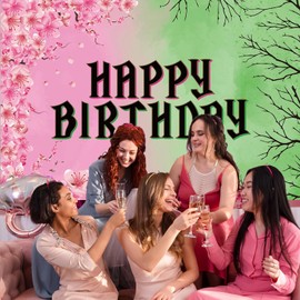 Green and Pink Birthday Party Background Decoration, Witch Party Banner Backdrop for Photography Vinyl Photo, Supply - Birthday Party Wall Background 5x3 Ft