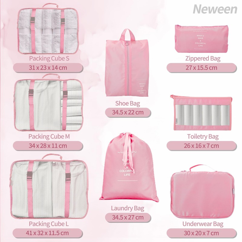 Neween 8 Set Packing Cubes, Travel Storage Bags Multifunctional Clothing