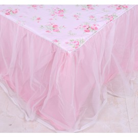 LELVA Dust Ruffled Bed Skirts Twin XL Size Wrap Around Lace Bed Ruffle with Platform 18 inch Deep Drop Cotton Floral Girls Bed Sheets Pink