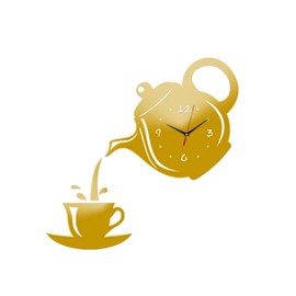 Fowecry 3PCS DIY Acrylic Coffee Cup Teapot 3D Wall Clock Decorative Home Decoration Clock Living Room Dining Room Home Decor Clock