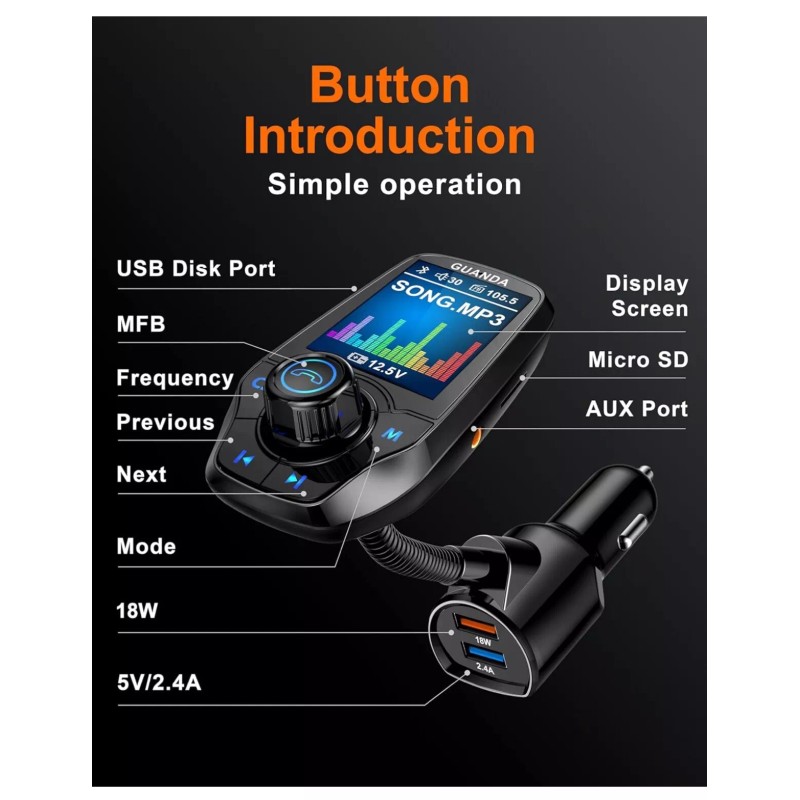 Guanda RM100 Wireless Car Transmitter, Radio Adapter Kit. Color Display