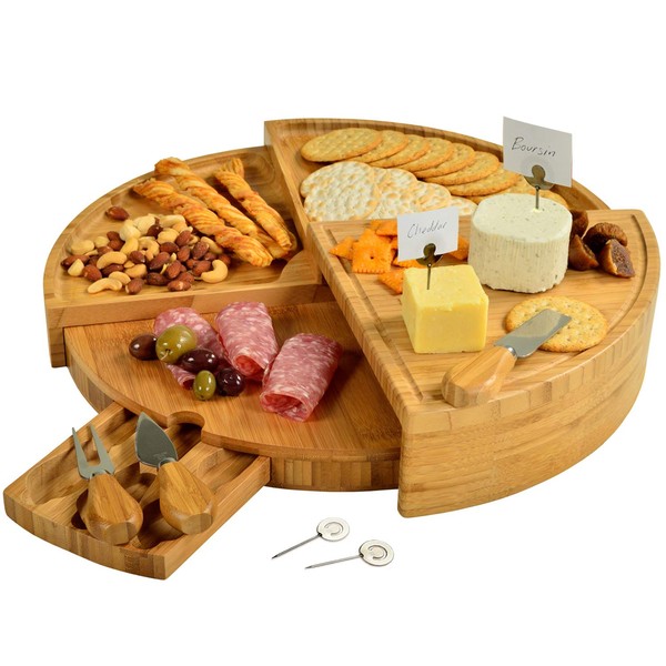 Picnic at Ascot Multi-Level Cheese/Charcuterie Board - Patented Unique Design Stores as a Wedge