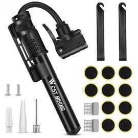 Mini Bike Pumps with Presta & Schrader Valve, Mini Hand Pump, Portable Air Pump with Repair Kit, Fast Tyre Inflation Pump for Road and Mountain Bikes, Balls etc. (Black)