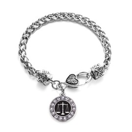 Inspired Silver - Scale Of Justice - Silver Braided Bracelet for Women - Circle Charm Bracelet Jewelry Gift with Cubic Zirconia - Women's Charm Bracelet with Lobster Claw Clasp