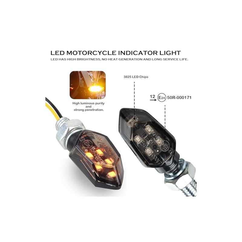 Pack of 4 Motorcycle Indicators 12 V LED with E