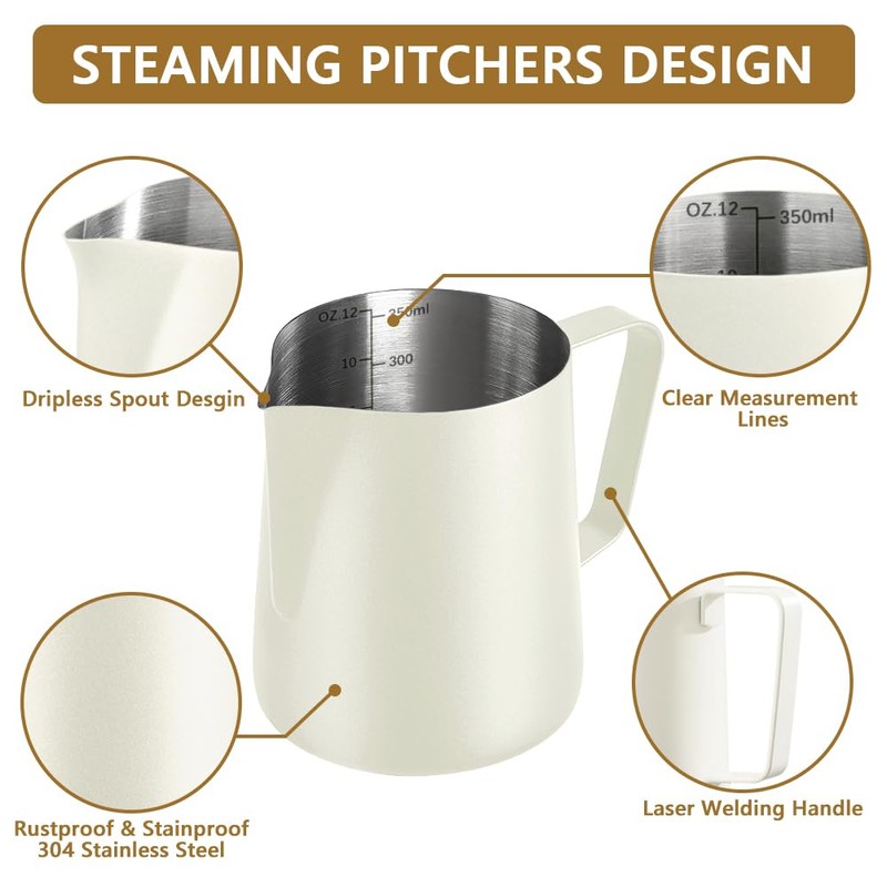 Frothing Milk Pitcher, 12 oz/350 ml Stainless Steel Frothing Milk