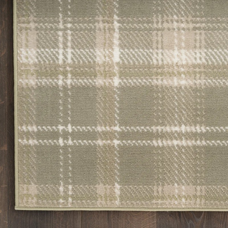 Homeroots 10' Olive Green and Ivory Plaid Runner Rug