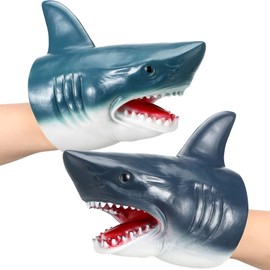 Hand Puppet Toys 2 Pack Realistic Animal Shark Hand Puppets Soft Rubber Silicone Hand Puppet Shark Head Gloves Puppet Role Play Toy for Swimming Pool Beach Bathing