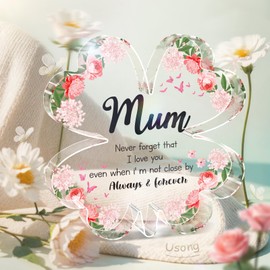 Usong Mum Birthday Gifts, Birthday Gifts for Mum, Birthday Presents for Mum, Mum Gifts for Christmas Mother's Day Presents Acrylic Four-Leaf Clover 3.4" Square