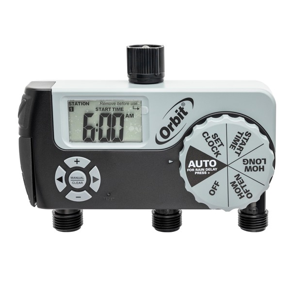 Orbit 56233D 3-Outlet Digital Watering Timer, 3 valves, Black and