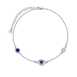 Flpruy Blue Evil Eye Anklets for Women 925 Sterling Silver Fatima Anklet Bracelet Adjustable Foot Chain Summer Jewelry Gifts for Women