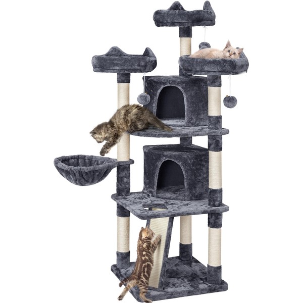 Yaheetech 68.5in Multi-Level Large Cat Condo with Sisal-Covered Platforms Scratching Board & Scratching Posts, Cozy Perches, Stable Cat Tower/Tree Pet Play House, Dark Gray