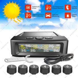 SHENKENUO Wireless Solar TPMS Car Tire Pressure Monitoring System Bar W/6 External Sensors