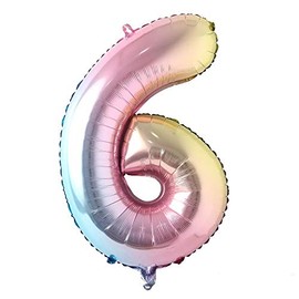40 inch Rainbow Number 0-9 Gradient Colorful Big Size Number Foil Helium Balloons Birthday Party Celebration Decoration Large globos (40 inch 6 Rainbow)