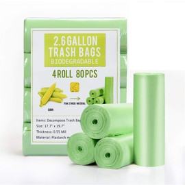 Jaoul Trash Bags 2.6 Gallon, Biodegradable Small Garbage Bags, Recycled & Unscented Mini Trash Bags for Kitchen, Bathroom, Office, Restroom, Car, Green, 80 Counts