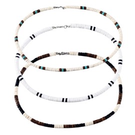 3 Pcs Puka Shell Necklace for Men, Men's Surfer Necklace, Brown Coconut Shell Beaded Necklace for Men, Beach Necklace for Women and Men, Hawaiian Necklace for Men Women, Mens Choker Necklace