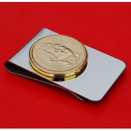 US 2009 Presidential Dollar BU Unc Coin Stainless Steel Gold Silver Two Tone Money Clip NEW - James Monroe (1817−1825 Years Served)