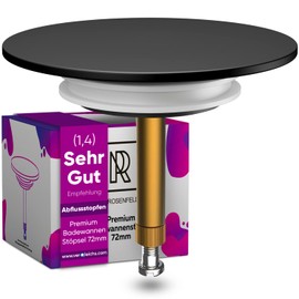 M. ROSENFELD HOME Black Bath Plug Diameter 72 cm - Matt Black Bath Plug Brass with Double Seal - Rustproof Bathtub Plug Closure Bathroom Accessories