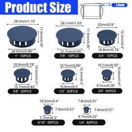 255PCS 8 Sizes Black Plastic Hole Plugs, Round Drilling Hole Cover Plugs for Cabinet Shelves, Flush Type Panel Knockout Locking Plastic Plugs Insert End Caps (1/4" 5/16" 3/8" 1/2" 5/8" 3/4" 7/8" 1")