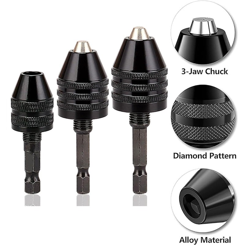 Resze Keyless Drill Chuck Adapter - 3Pcs Drill Chucks for