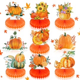 9 Pieces Fall Pumpkin Party Decorations Pumpkin Honeycomb Centerpieces Fall Thanksgiving Party Table Toppers Pumpkin Themed 3D Tables Centerpieces Decor for Autumn Thanksgiving Birthday Party Supplies