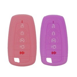 2pcs Soft Silicone Car Key Fob Cover Case Shell for Ford Fusion F150 F250 F350 F450 F550 Edge Explorer Escape Explorer Mustang, Pink&Purple