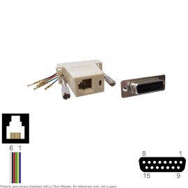 Adapter Modular Loose Pin RJ 12 RJ12 6P6C Female Jack D-Sub DB 15 DB15 Female R0