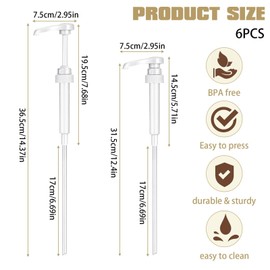 ZYEKIU Pack of 6 Dosing Pump, Syrup Dispenser, Syrup Pump Dispenser, Reusable, Dosing Pump, Pump Dispenser, Syrup Pump Dispenser for 500 ml/1000 ml Bottles, Syrup Pump Dispenser with Long Hoses