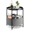 danpinera Round Side Table with Fabric Storage Basket, Metal Small