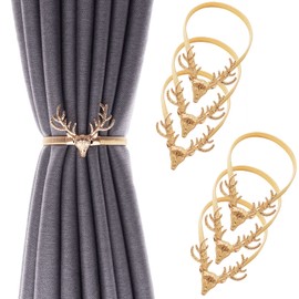 Paquete de 6 alzapaños de cortina de aleación de aluminio con diseño de resorte, diseño de hojas para cortinas, lazos de cortina, alces dorados, cortina de estilo moderno