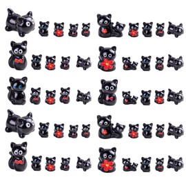 Teenzee 36 pcs Mini Resin Black Cats Variety Tiny Animals Figures Miniature Little Small Cat Figurines Bulk for Micro Fairy Garden Landscape Accessories Hide Crafts Decor Aquarium