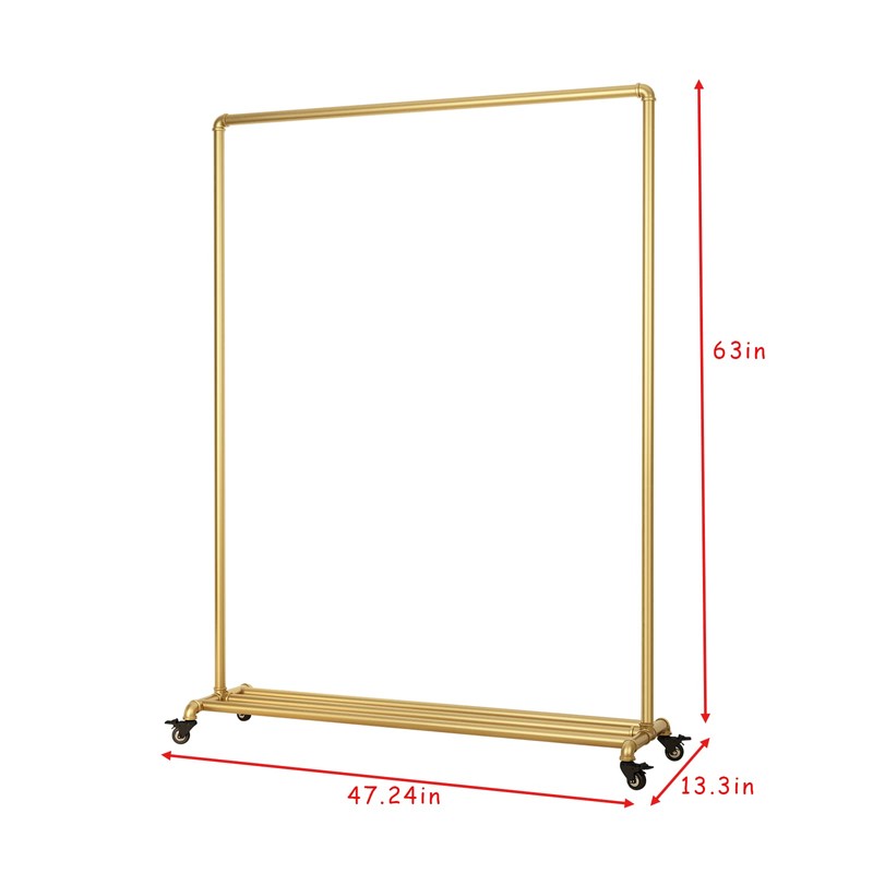 FONECHIN Industrial Gold Clothing Racks on Wheels, Boutique Display Gold