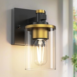 L LOHAS LED 1 Light Bathroom Vanity Light, Black and Gold Bathroom Light Fixture Over Mirror, Modern Lighting Fixtures with Clear Glass Shade, Vintage Vanity Lights for Bathroom Mirror Hallway, ETL