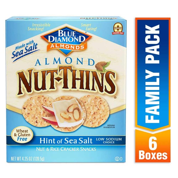Blue Diamond Almond Nut Thins Cracker Crisps, Hint of Sea Salt, 4.25 Ounce (Pack of 6)