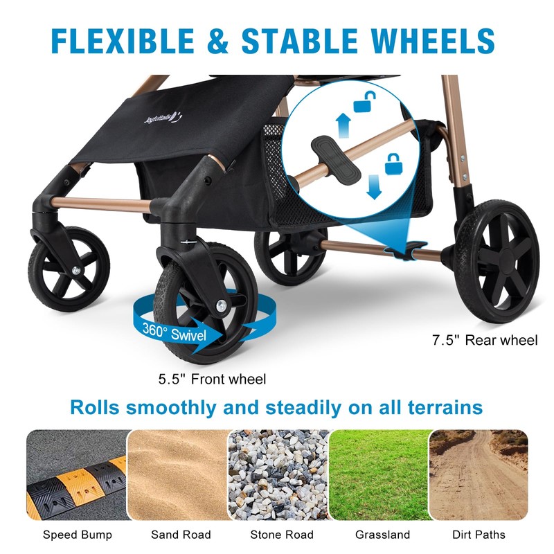 LPOTIUS Pet Stroller for Small/Medium Dogs & Cats, No-Zip Foldable