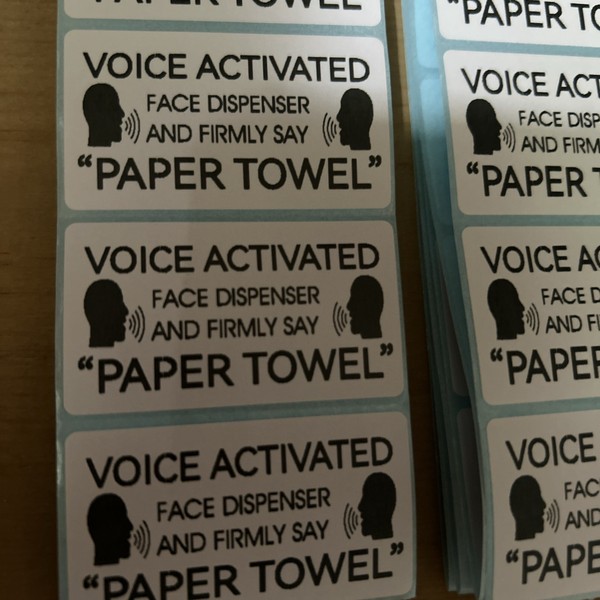 Voice Activated Paper Towel Prank Thermal Printed Sticker, Gag, Humor