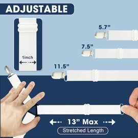 4 PCS Nonslip Bed Sheet Straps,Adjustable Sheet Holder Straps Bed Sheet Fasteners Fitted Sheet Clips,Extra Strong Elastic Fasteners with Iron Clips-Easy Install on Mattress Covers & Bed Sheets. White