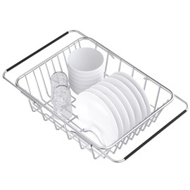 JINGWAYS Stainless Steel Dish Rack,Expandable Deep & Large Dish Drying Rack, Over The Sink, in Sink or on Counter Dish Drainer, rustproof